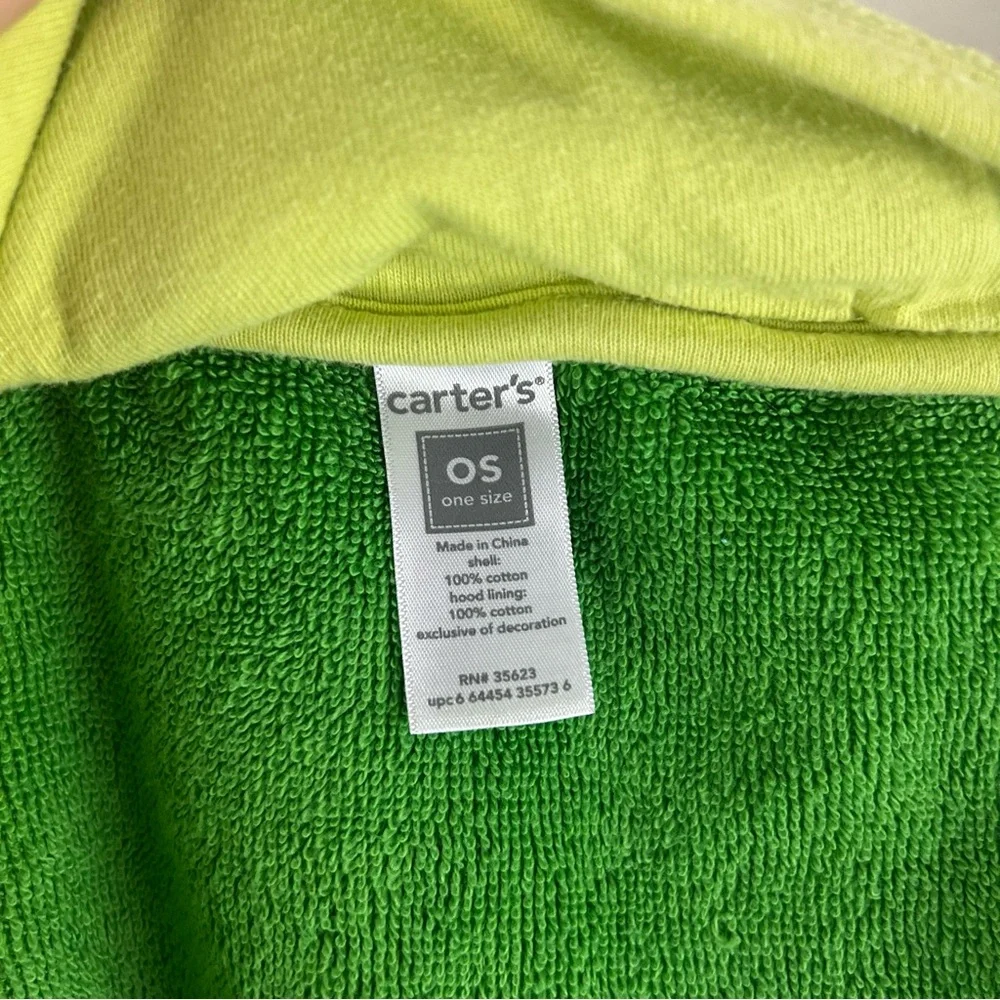 Carter's Green Frog Hooded Baby Bath Towel Terry Cloth Froggy